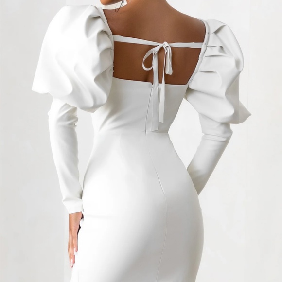 Club L London Karyme Off White Faux Leather puff sleeve mini dress - Picture 2 of 5